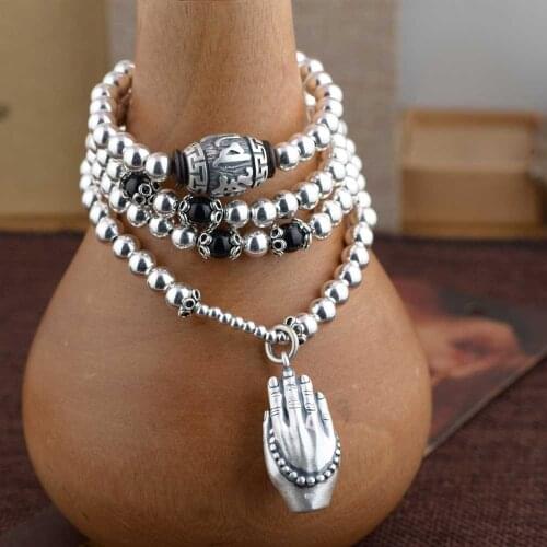 FNJ 925 Silver Bracelet for Women Jewelry 6mm Beads Ball Chain Original S925 Sterling silver Bracelets Buddha Hand Charm 70cm