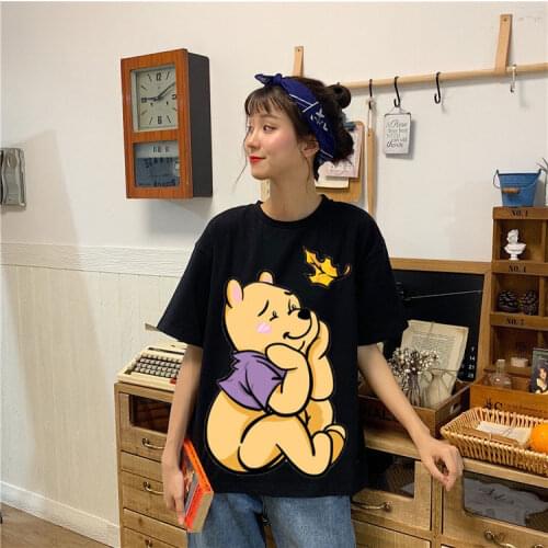 Disney cartoon Winnie the Pooh T-shirt women casual oversized top Kawaii Harajuku clothes short-sleeved yellow woman T-shirt