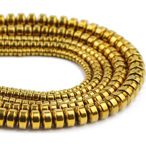 Hematite Natural Stone Gold Flat Cylinder Round Shape 3/4/6/8MM Spacers Loose Beads For Jewelry Making DIY Bracelet accessories
