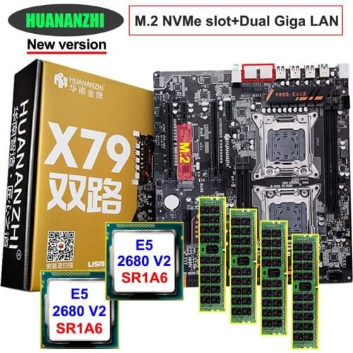 Discount motherboard set HUANAN ZHI dual X79 LGA2011 motherboard with NVMe M.2 slot dual CPU Intel Xeon E5 2680 V2 RAM 32G(4*8G)
