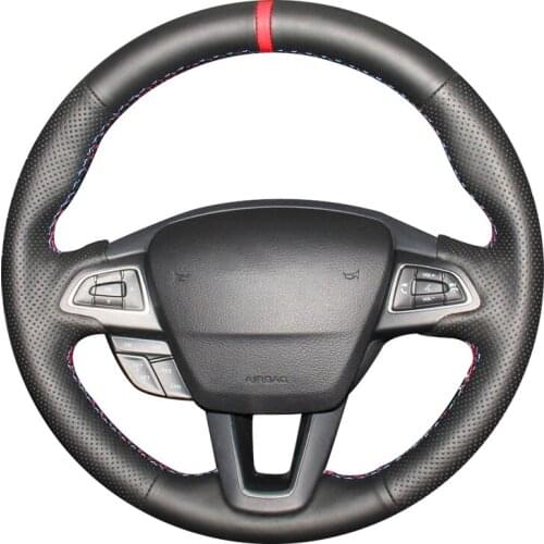 Artificial Leather Red Marker Car Steering Wheel Cover for Ford Focus 3 2015-2018 Kuga 2016-2019 Escape C-MAX Ecosport 2018-2019