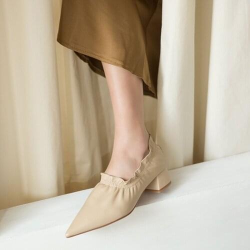 Leather commuter thick heel overshoes 2020 spring and autumn fashion models wild preferred pointed high heels Z563