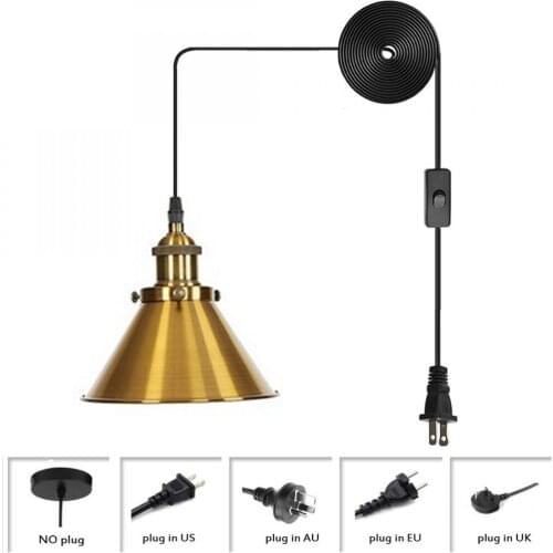 Golden Wrought Iron Chandelier,industrial Plug In Pendant Light, Hanging Light Fixture with Metal Shade, for Kitchen Island