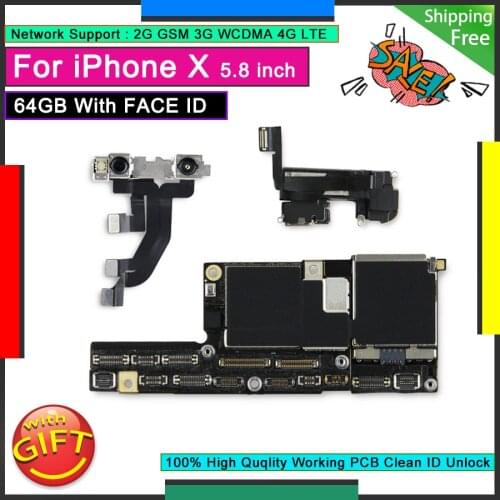 Original Motherboard For IPhone X 64GB with Face ID Unlocked Mainboard Free iCloud Logic Board Good Plate Working Face Function