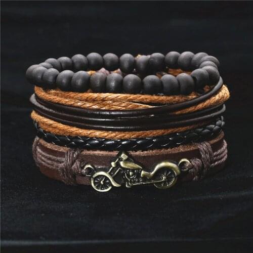 New Fashion Bicycle Bike Multilayer Leather Bracelet Braided Handmade Femme Homme Bead Wrap Women Men Bracelets & Bangles Male