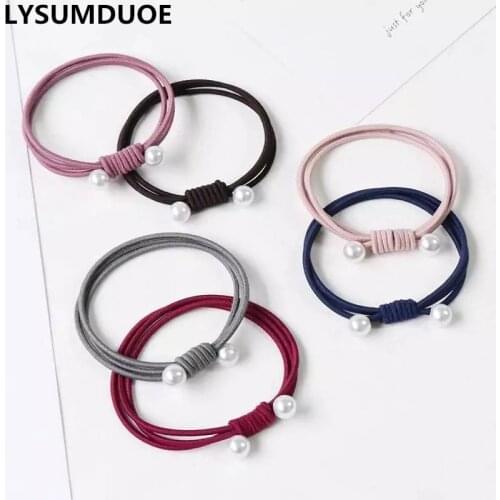 Fashion 6Pcs/Lot Women Three Elastic Hair Bands Pearl Rings Korean Rope Tie Handmade Headband Jewelry Gift Girl Hair Accessories