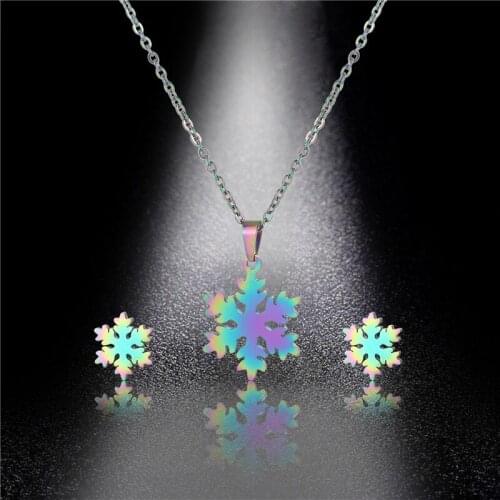 2020 Christmas Series Colorful Female Jewelry Set Butterfly snowflake Necklace Stud earrings October New Necklaces for Women
