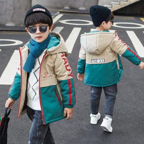 Fashion Thicken Hoodend Boys Coat Autumn and Winter Children Outwear Cotton-Padded Tops Clothes Jackets Boys 3-11Years Old