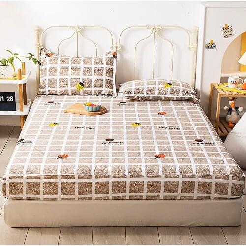Bed Linen Printed Cotton Mattress Cover Fade-resistant And Wear-resistant Bed Linen With Elastic Band Double Queen Bed Linen