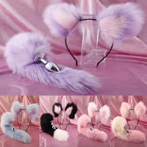 Cute ears Headbands with Fox / Rabbit Tail Metal Butt Anal Plug Erotic Cosplay Accessories Adult Sex Toys for Couples