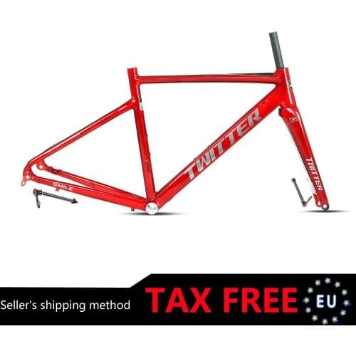 TWITTER 2020 New smile Disc-Brake Aluminium Road Bike Frame 700c Thru-axle 142mm Carbon Fork Gravel Bikes Frameset 1.9kg