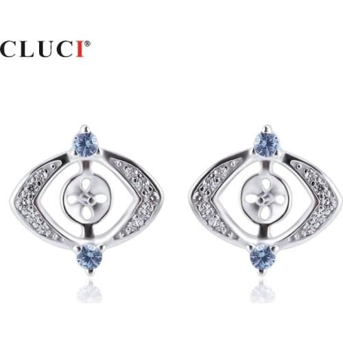 CLUCI Silver 925 Mysterious Eyes Women Stud Earring Jewelry for Party Wedding Zircon Sterling Silver Pearl Mounting SE138SB