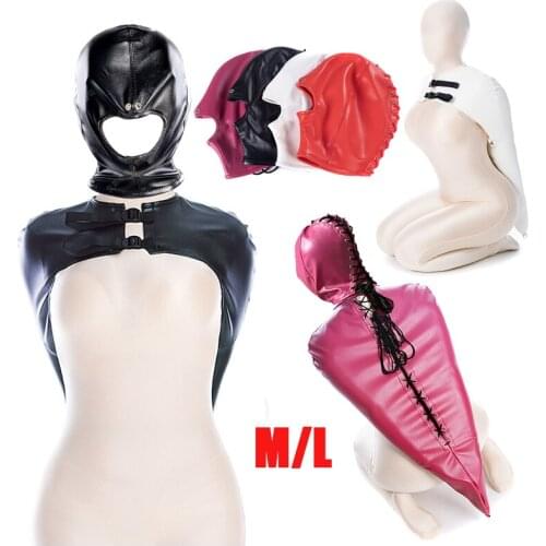 SM Women Bondage Arm Binder,Leather Over Shoulder Armbinder ,Behind Back Straight Jacket,Slave Hood Mask Binding Glove Sex Toys