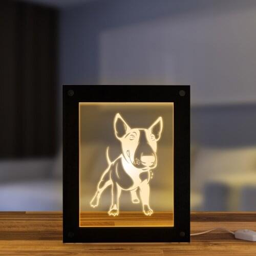Bull Terrier Dog Modern Lamp 3D illusion Night Lamp Photo Frame Kid Room USB Operated Sleepy Desk Lamp for Home Decor