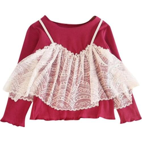 Baby Girl Top Casual Baby Girls Lace Design Long Sleeve Fake 2 Piece T-shirt Kids Toddler Top Clothes