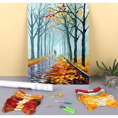 Foggy Alley Printed Fabric 11CT Cross-Stitch Embroidery Kit DMC Threads Craft Handmade Handicraft Knitting Gift Room Mulina