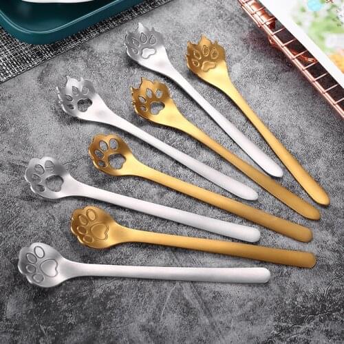 Creative Coffee Spoon Stainless Steel Coffee Gold Spoons Cat/Dog Paw Colander Tiny Tea Spoon Tableware Decoration Mini spoon
