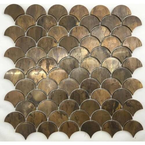Vintage Shell Shape Copper Mosaic tile for kitchen backsplash bronze brush wall tile, American industrial style