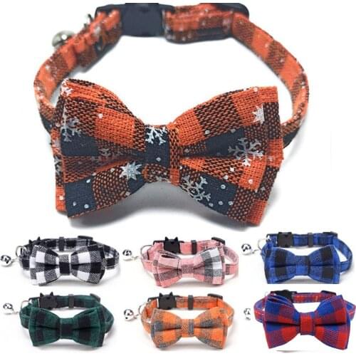 Animals Kitten Cute Plaid Pattern Cat Accessories Adjustable Pet Collars Necklace Detachable Kittens Collar with Bell for Cat