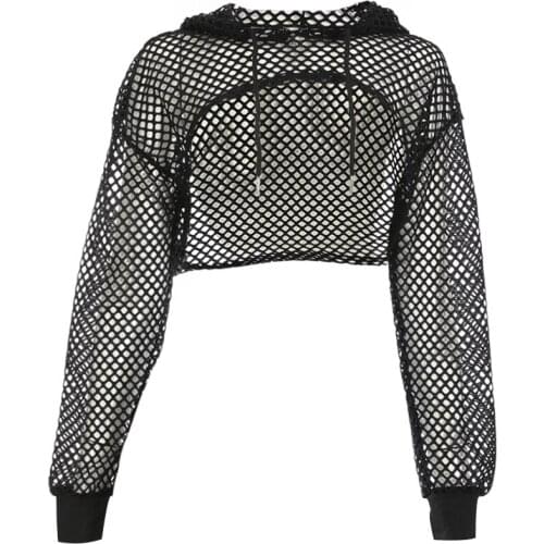 2021 Summer Hot Style Women New Product Mesh Hollow Lace-Up Sunscreen Blouse Fashion Solid Color Hooded T-Shirt T040400Z