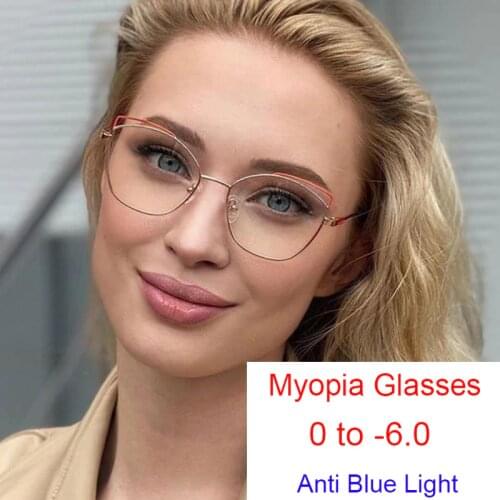 Fashion Myopia Cat Eye Glasses Transparent 2021 Eyeglasses For Women -2 -3 -6 Anti Blue Light Computer Orange Decorative Glasses