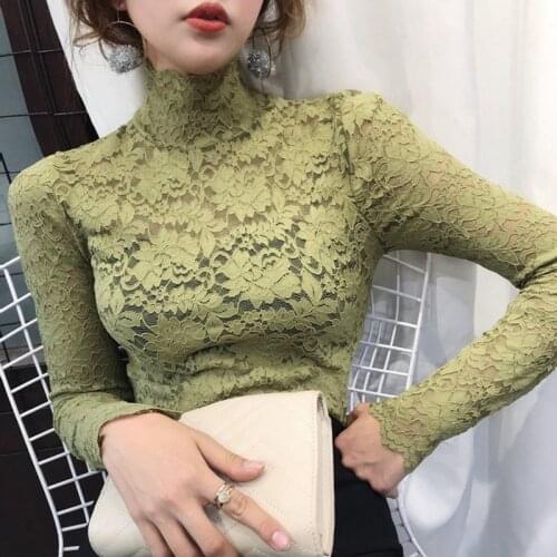 Women Spring Autumn Style Lace Blouses Shirts Lady Casual Long Sleeve Turtleneck Lace Blusas Tops DD8153