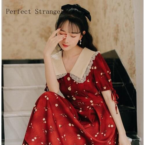 2021 Summer New Arrival Hot Sale Turn-down Collar Flower Printed French Style Short Sleeve Women Long Dress