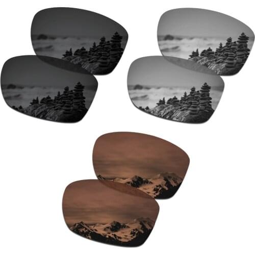 SmartVLT 3 Pairs Polarized Sunglass Replacement Lenses for Oakley Jupiter Squared Stealth Black & Silver Titanium & Amber Brown
