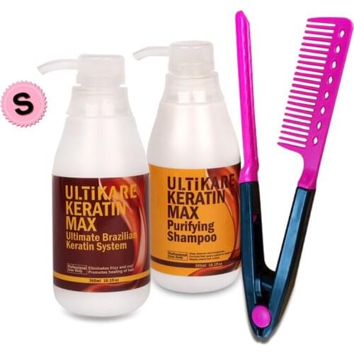 300ml Brazilian 8% Formalin Keratin Treatment+300ml Purifying Shampoo Straighten and Repair Strong Cruly Hair+Free Red Comb