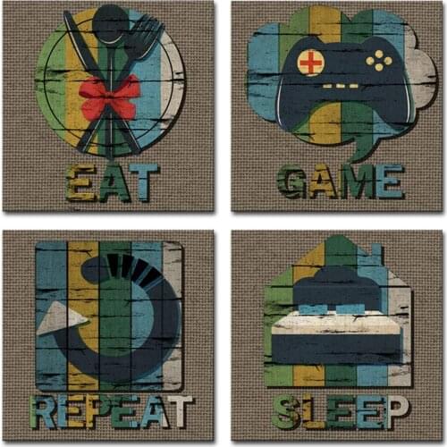 4 Pieces Great Gift for Child Birthday Funny Kids Boys Game Room Posters Canvas Picture Wall Art Home Decor Paintings Decoration