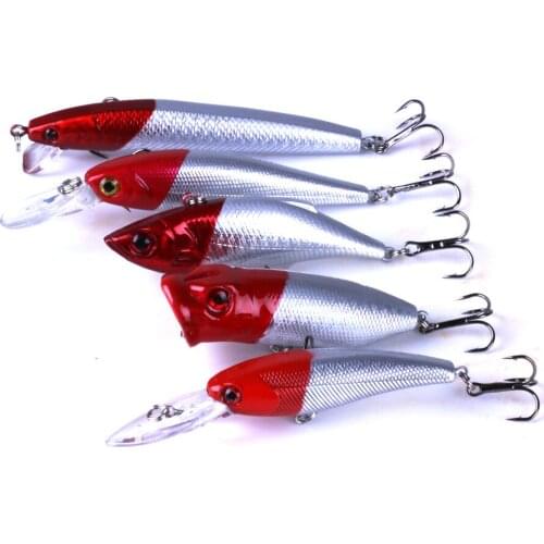 5pcs Fishing Lures Mix Set Minnow Lure Crank Bait Popper Lure 5 Models Mixed Group Pesca Lifelike Swimbait Fishing Wobblers