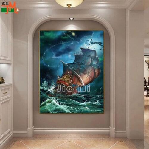 DIY Diamond Painting Full Drill Ship Sea Mosaic Cross Stitch Pirate Ship Scenery Embroidery Square Round Home Decor Diamond Art