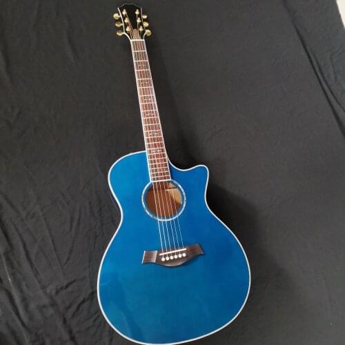 Free shipping AAA custom electric acoustic guitar Cutaway blue color acoustic guitar Factory shop GA body flame mapleguitar