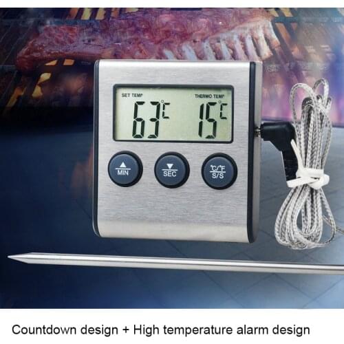 Digital Food Kitchen Oven Thermometer Probe For BBQ Grill Oven Meat Timer Temperature Manually Set Innstant Reading Thermometer
