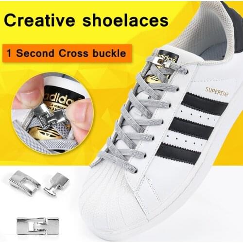 Off whiteCross buckle Shoelaces 1 Second Quick No Tie Shoelaces Elastic Kids Adult Unisex Sneakers Shoelace Lazy Laces Strings