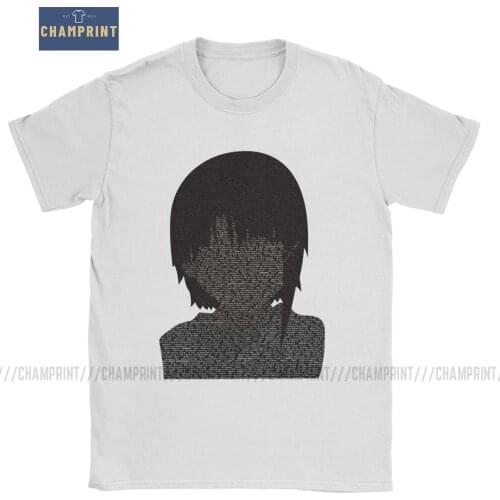 Serial Experiments Lain T Shirt Men Pure Cotton T-Shirt Glitch Iwakura Manga Weeb Girl Sci Fi Anime Tees Short Sleeve Clothes