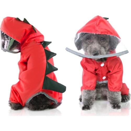 Pet Dinosaur Costume Dog Raincoat Reflective Jumpsuit Waterproof Clothes For Small Large Dogs Water Resistant Jacket Puppy Coat