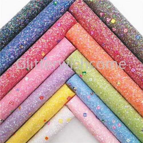 Glitterwishcome 21X29CM A4 Size Chunky Glitter Leather with Cartoon Animal, Faux PU Leather fabric Vinyl for Bows, GM3153B