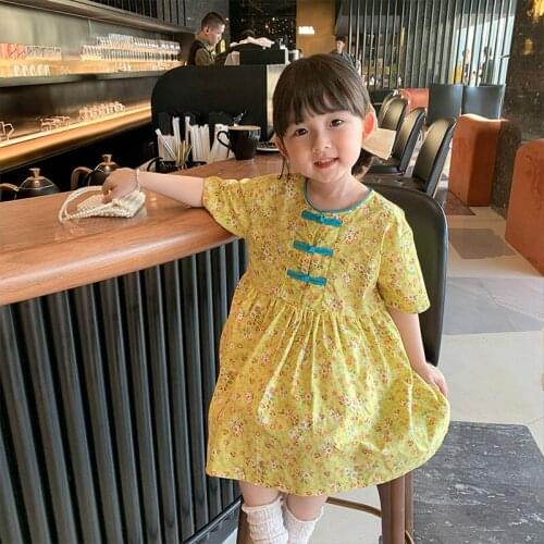 Baby Girls Summer Cotton Flower Cheongsam Dress Infant Toddler Kids School Dresses Children Vestidos Princess Party Clothing
