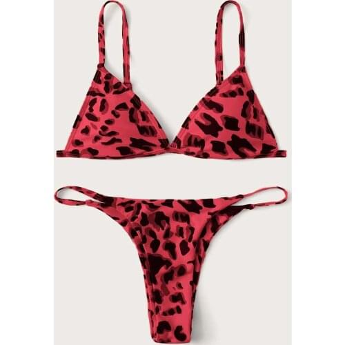 Micro Mini Bikini Leopard Swimsuit Women Halter Push Up Bikini Set Padded Brazil Swimsuit Bandage Swim Suit Swimwear Women 2021