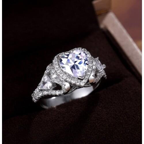 Cute Bride Love Heart Zircon Engagement Ring Trendy Female White Crystal Thin Ring Charm Silver Color Wedding Rings For Women