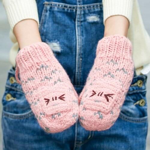 Lovely Womens Winter Thick Warm Mittens Handmade Knitted Gloves
