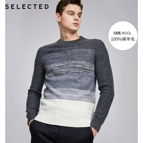 SELECTED Mens 100% Wool Pullover Clothes Gradient Knit Sweater S|419425521