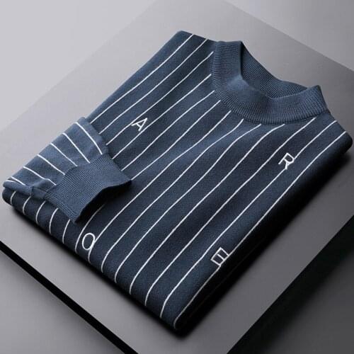 Classic Letter Embroidery Mens Sweaters Luxury Round Collar Half High Neck Stripe Sweaters Man Fashion Fit Male Sweater 3XL