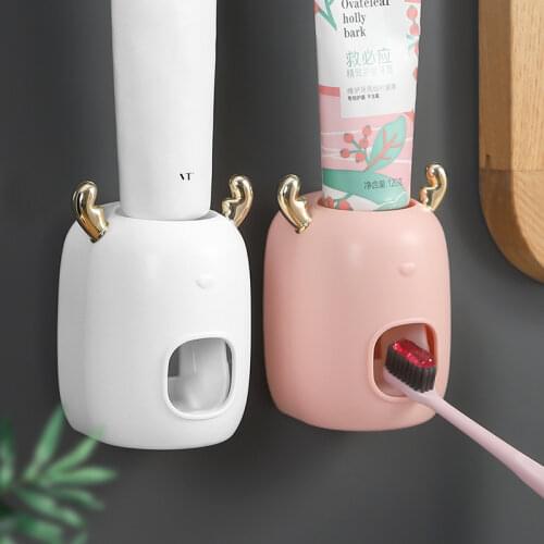 Cute Children Toothpaste Dispenser Storage Rack Toothbrush Holder Wall-Mounted Toothpaste Squeezer Bathroom Accessories Set