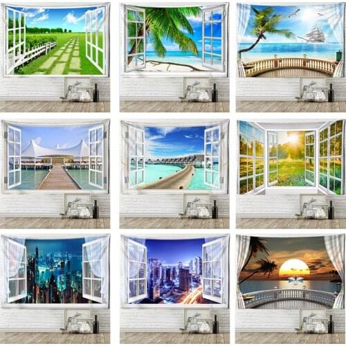 Seaside Scenery Tapestry Wall Hanging Bohemian Art Living Room Window Painting Simple Nordic Home Decor