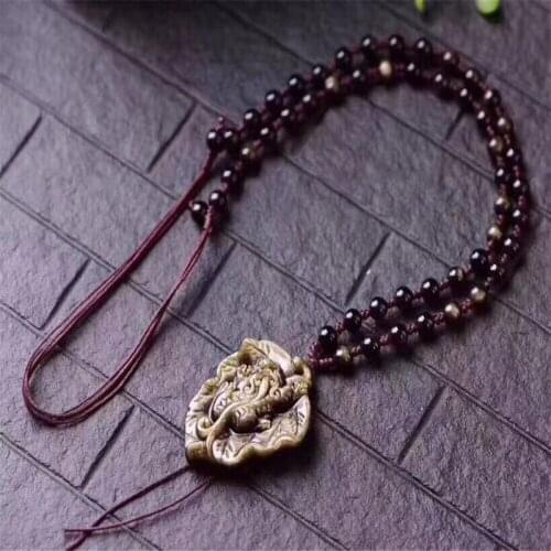 Natural Gold Obsidian Get rich overnigh Pendant Necklace Charm Jewellery Fashion Hand-Carved Amulet Man Luck Gifts