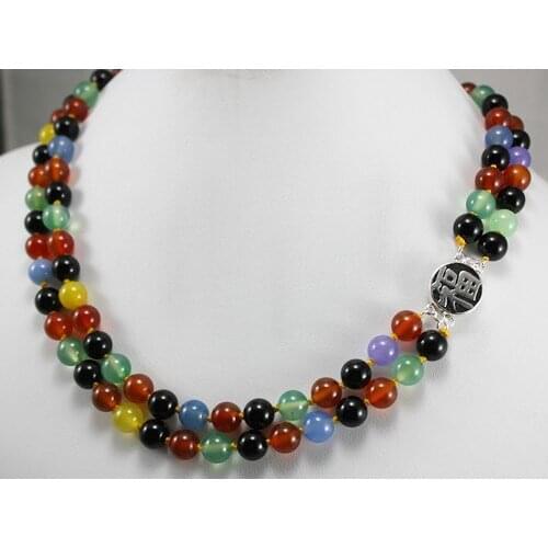 Wholesale 2rows beautiful ladys mixed color Natural Stone bead with fu clap necklace 18" fashion jewelry