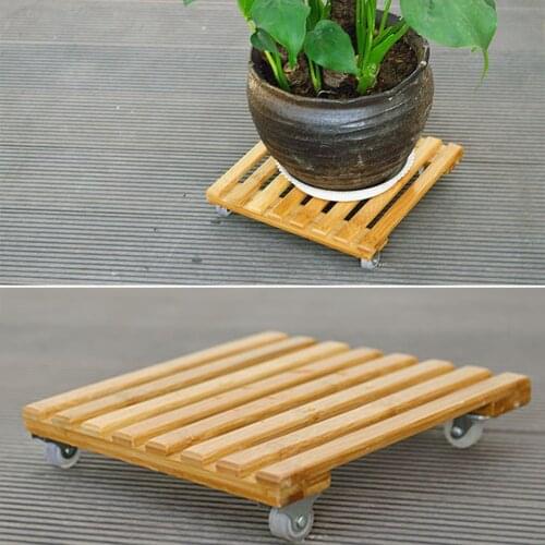 Wholesale Plant Pot Base Roller Moving Tray With Wheel Tray Torus Holder Wood Square Plant Caddy Plant Stand with rational