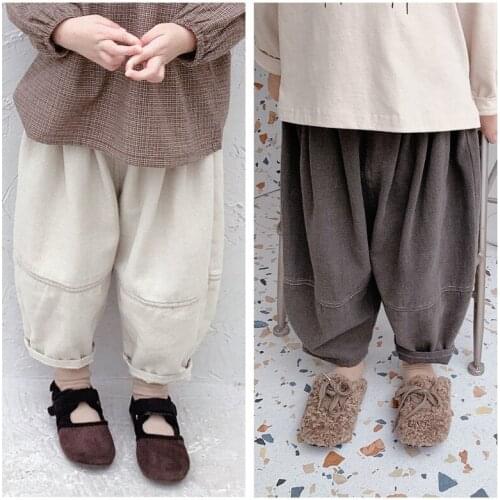 2020 Autumn New Baby Girls Pants Korean Loose Solid Harem Pants For Girl Kids Casual Cotton Trousers 2 3 4 5 6 Years Child Pants